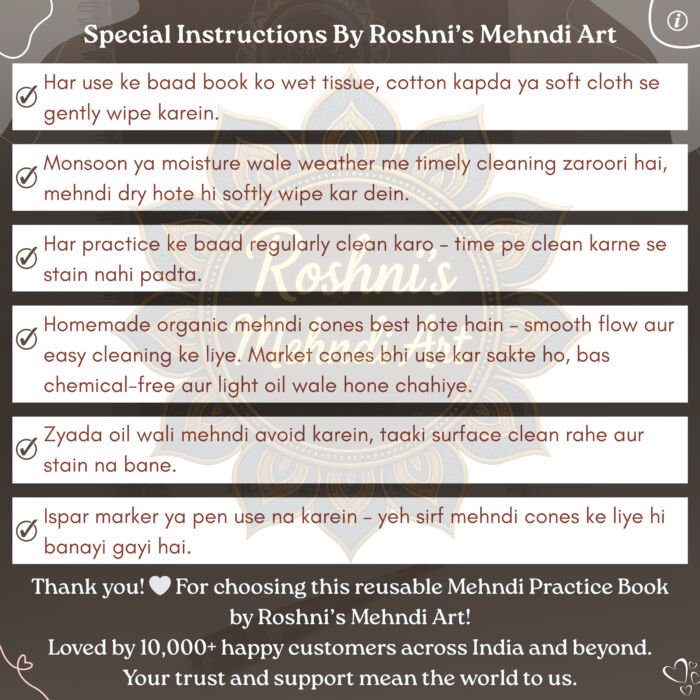 Reusable Mehndi Practice Book for Beginners by Roshni's Mehndi Art – Customer's Practice Work